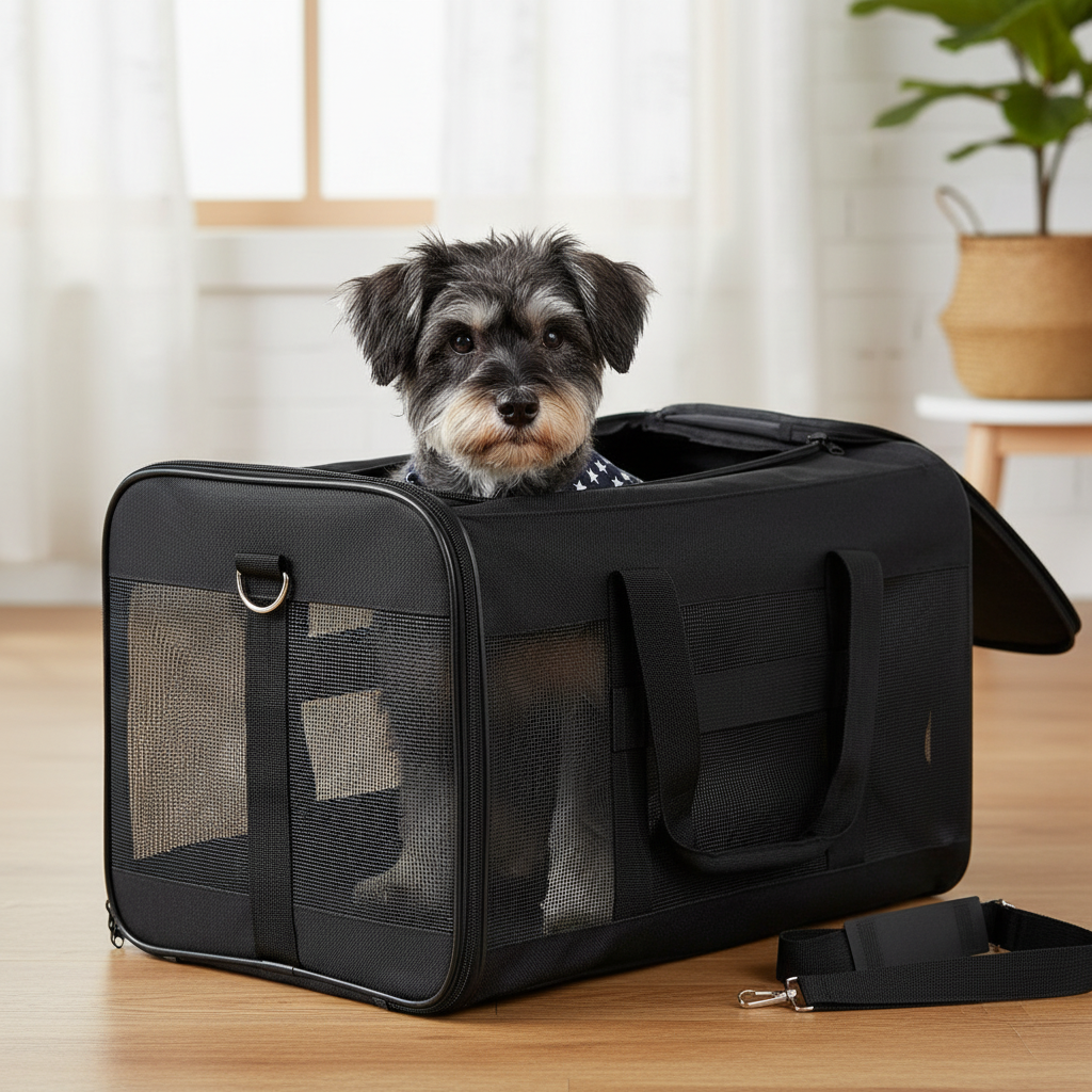 Dog looking through mesh panels